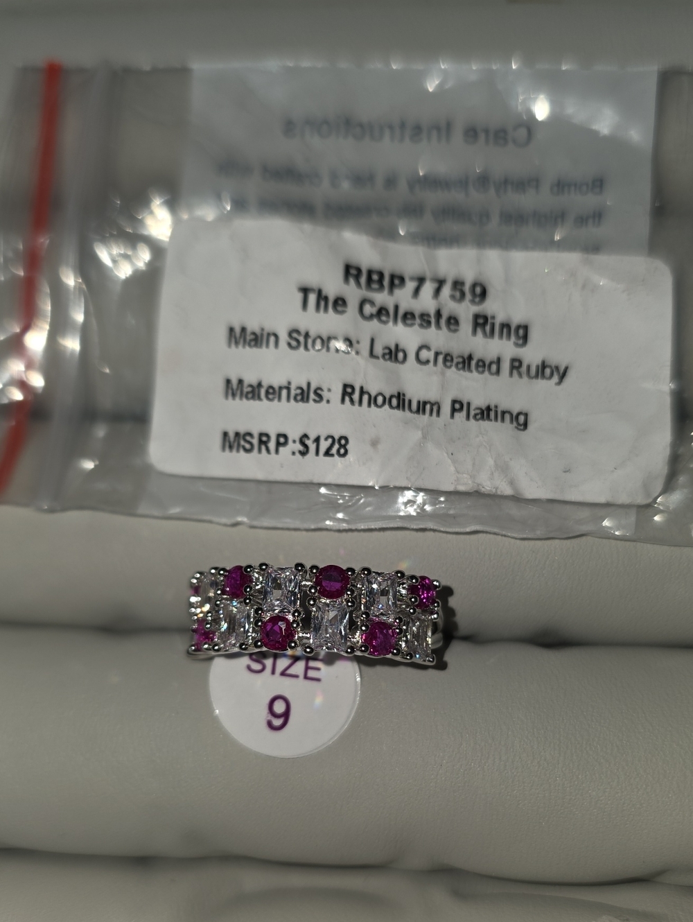 Celeste Lab-Created Ruby & Rhodium Plated Ring in Pink
